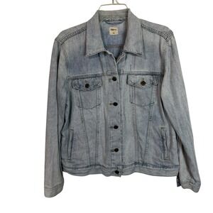 GAP Denim Jean Jacket Women Size L Blue‎ Distressed Light Wash Button